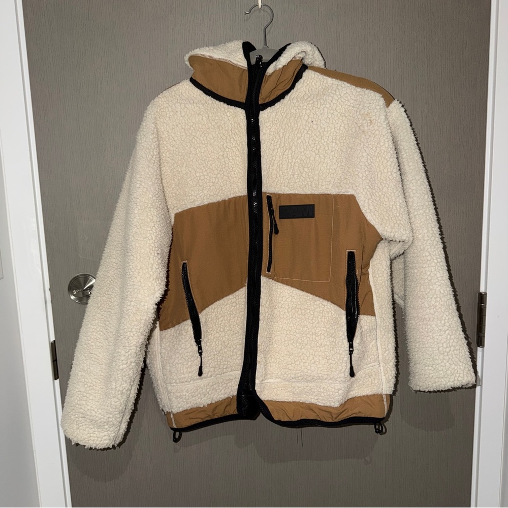P.A.M. / Perks and Minis Cream and Tan Sherpa Jacket with Black Accents
